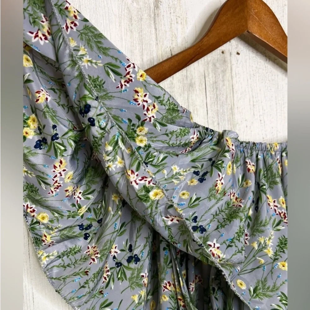 ❤️ SOLD Elan Women's Floral Off The Shoulder Prairie Maxi Dress Gray Yellow - Picture 6 of 17